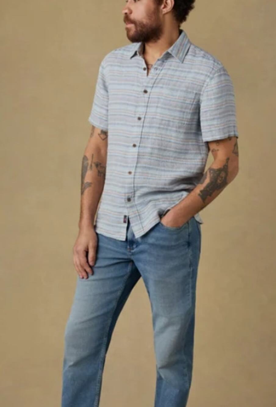 NWT Faherty Palma Linen Short Sleeve Button Up Shirt Men’s L